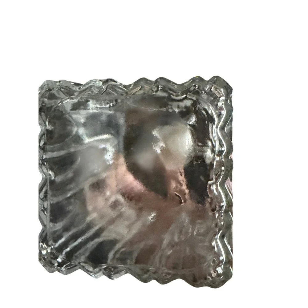 Vintage Clear Glass Square Whiskey Decanter Ribbed Bark Texture with Stopper